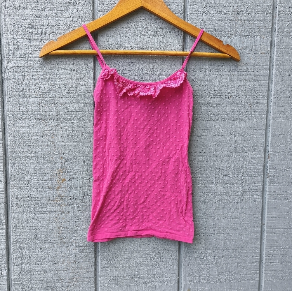 y2k Guess Seamless Lace Ruffle Camisole sz XS/S Pink Coquette Feminine Doll